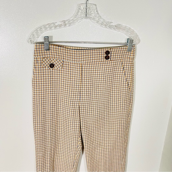 Veronica Beard Renzo Skinny Ankle Trouser Pants Gold Tan Plaid Quiet Luxury - Picture 9 of 9
